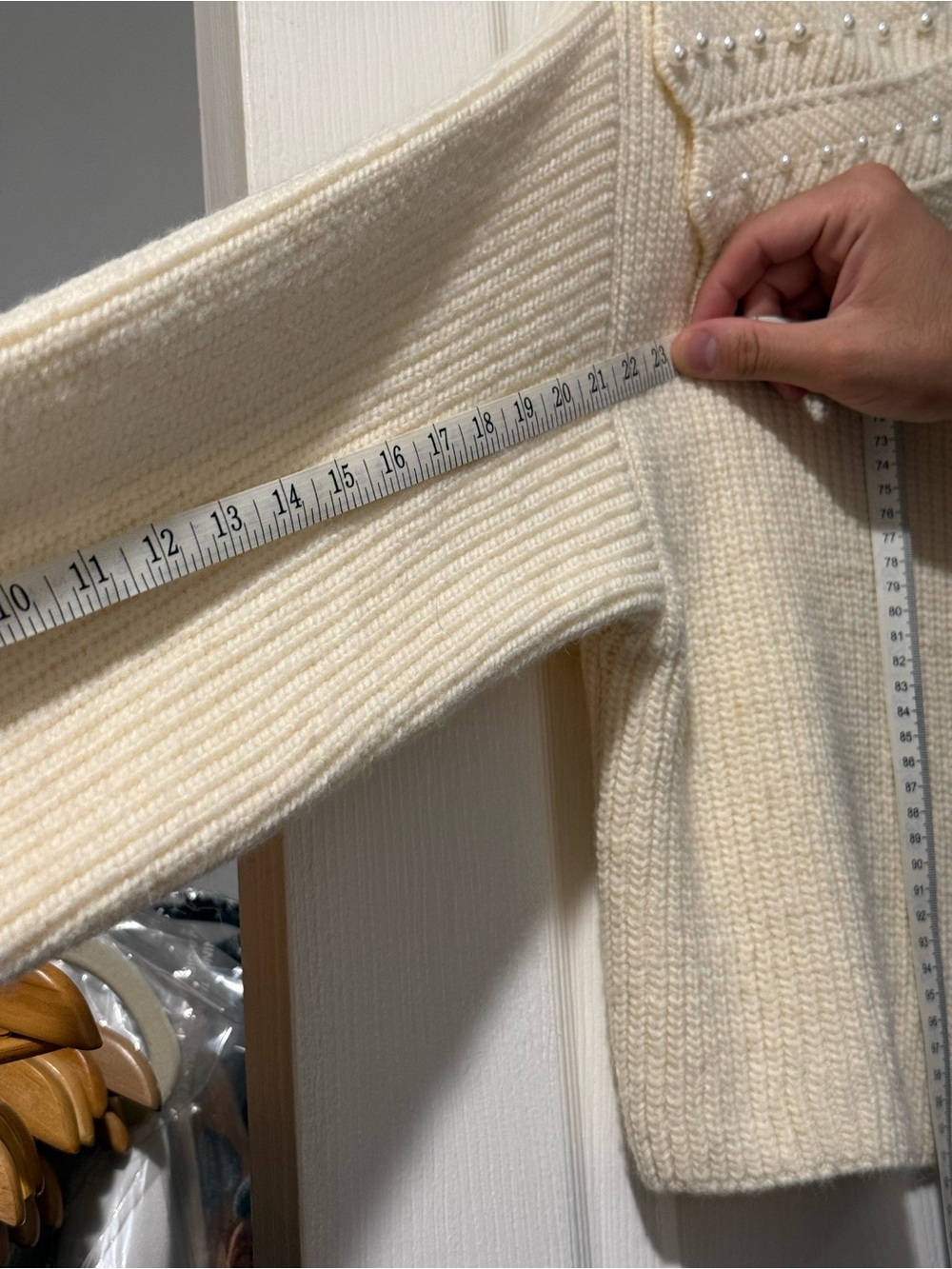 Zara Cream Knit Sweater with Pearl-Embellished Collar and Black Ribbon - Picture 5 of 5
